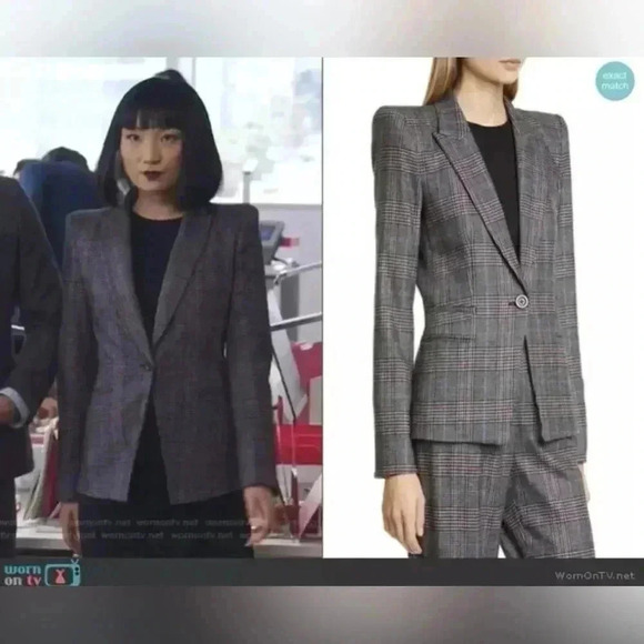 Veronica Beard Brock Dickey Jacket 0 Blazer Wool Grey Plaid Strong Shoulder $695 - Picture 10 of 16